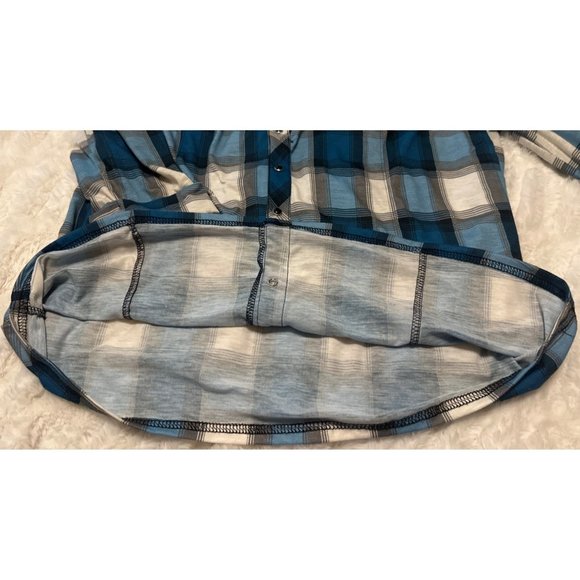 Women Bongo Brand Blouse Blue Plaid w/Lacey Back Polyester Blend Junior Size M - Picture 13 of 16